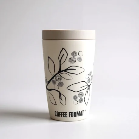 Kubek termiczny do kawy w kolorze jasno szarym, z motywem roślin, o pojemności 350 ml Coffee Format