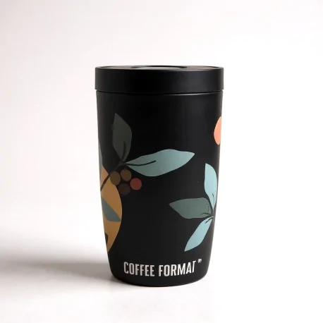 Kubek termiczny do kawy Coffee Format, w kolorze czarnym, z motywem abstrakcji, o pojemności 350 ml