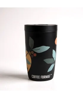 Kubek termiczny do kawy Coffee Format, w kolorze czarnym, z motywem abstrakcji, o pojemności 350 ml